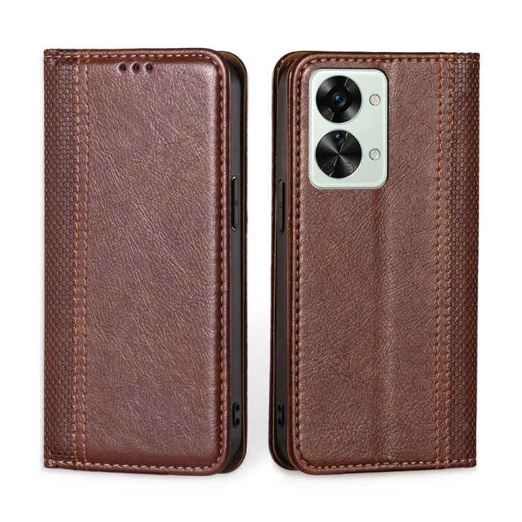 For OnePlus Nord 2T Grid Texture Magnetic Flip Leather Phone Case