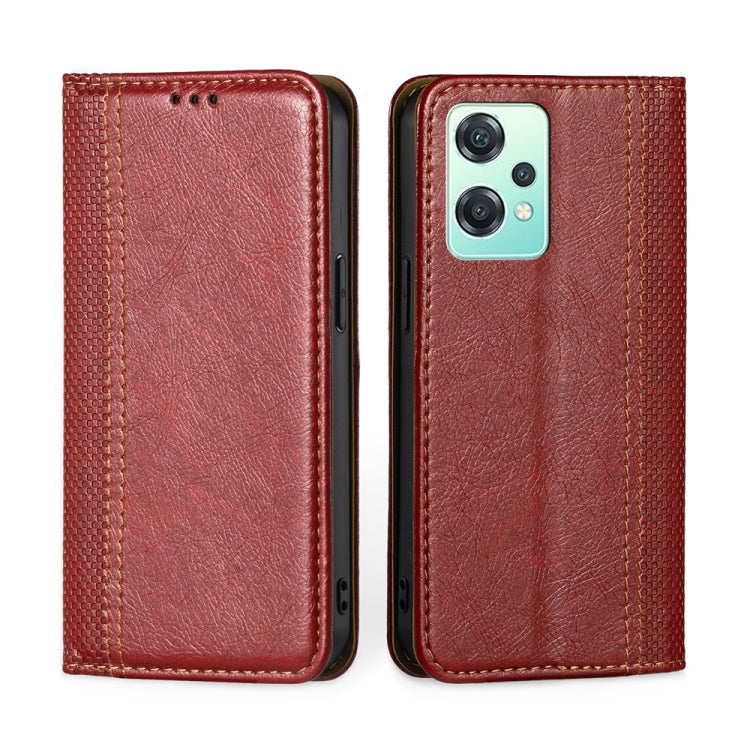 For OnePlus Nord CE 2 Lite 5G Grid Texture Magnetic Flip Leather Phone Case