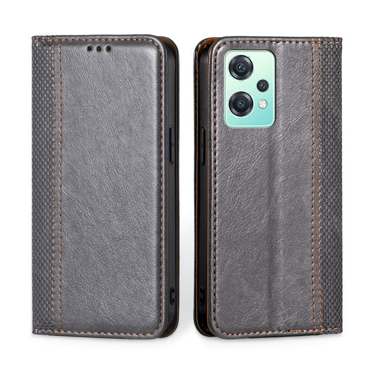 For OnePlus Nord CE 2 Lite 5G Grid Texture Magnetic Flip Leather Phone Case