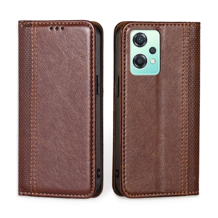 For OnePlus Nord CE 2 Lite 5G Grid Texture Magnetic Flip Leather Phone Case