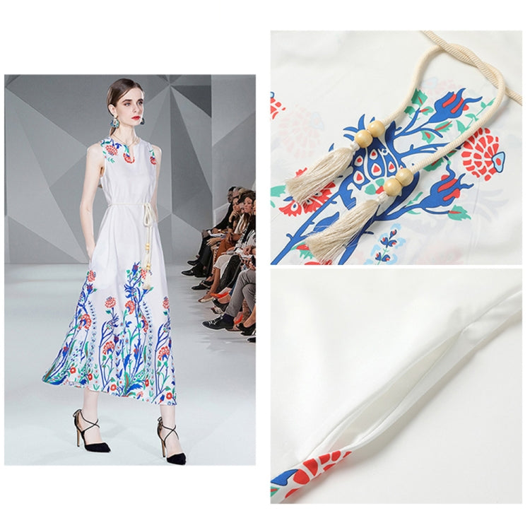 V Neck Sleeveless Floral Print Maxi Dress, Size: