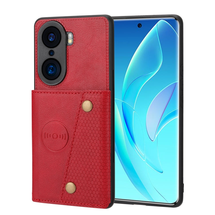 For Honor 60 Double Buckle PU + TPU Shockproof Magnetic Phone Case
