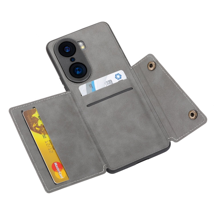 For Honor 60 Pro Double Buckle PU + TPU Shockproof Magnetic Phone Case