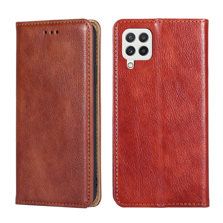For Samsung Galaxy A22 5G Gloss Oil Solid Color Magnetic Leather Phone Case