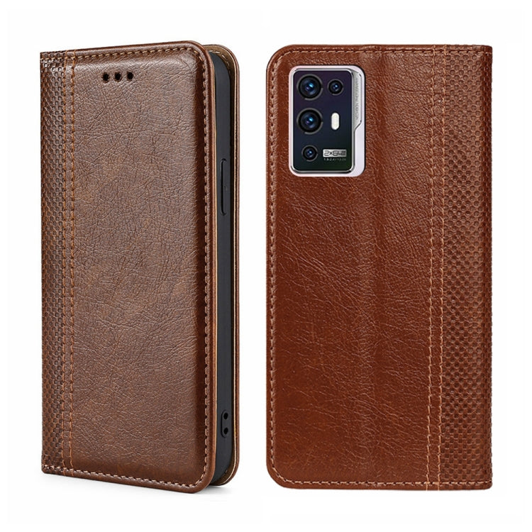 For ZTE Axon 30 Pro 5G Grid Texture Magnetic Flip Leather Phone Case