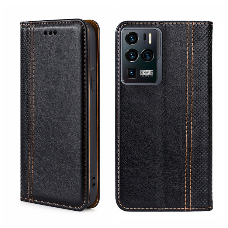 For ZTE Axon 30 Ultra 5G Grid Texture Magnetic Flip Leather Phone Case