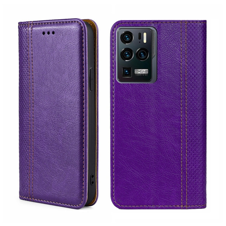 For ZTE Axon 30 Ultra 5G Grid Texture Magnetic Flip Leather Phone Case