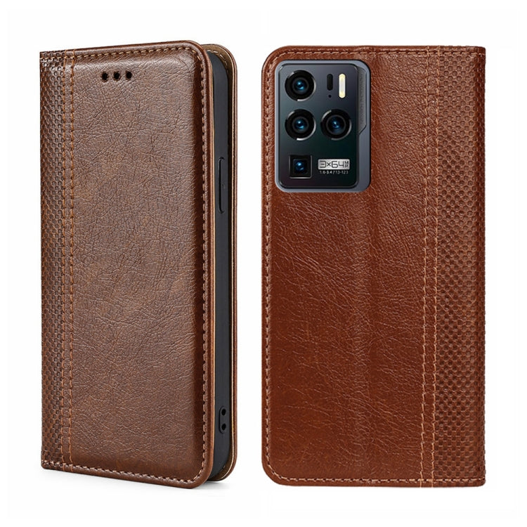 For ZTE Axon 30 Ultra 5G Grid Texture Magnetic Flip Leather Phone Case