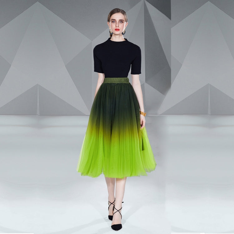 Breathable Knit Sweater Tops and Smudge Double Layer Swing Long Skirt Two Piece Set, Size: