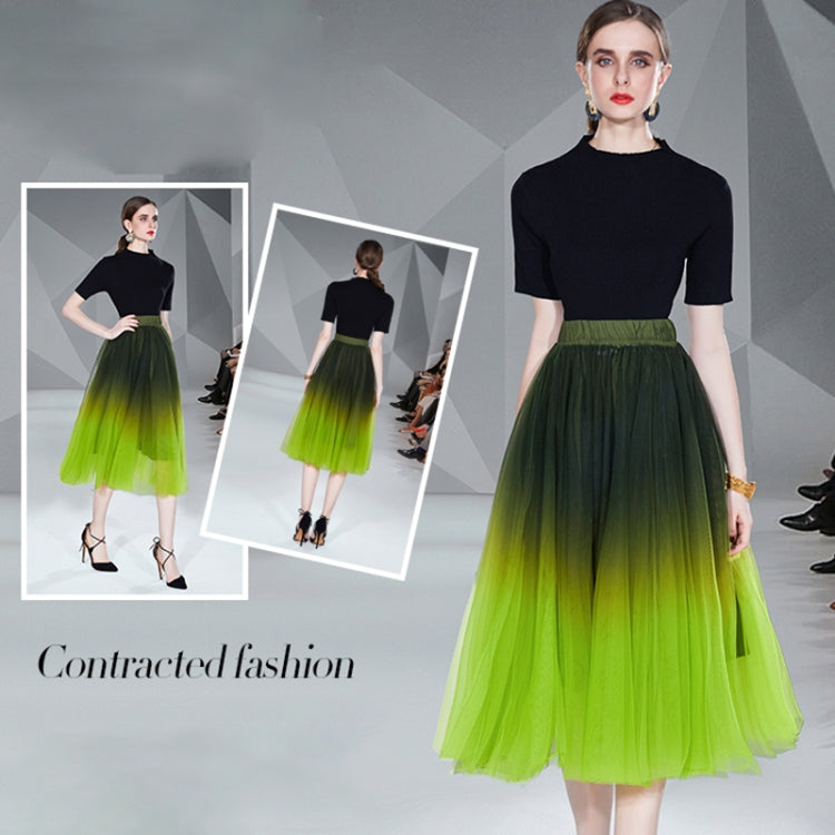 Breathable Knit Sweater Tops and Smudge Double Layer Swing Long Skirt Two Piece Set, Size: