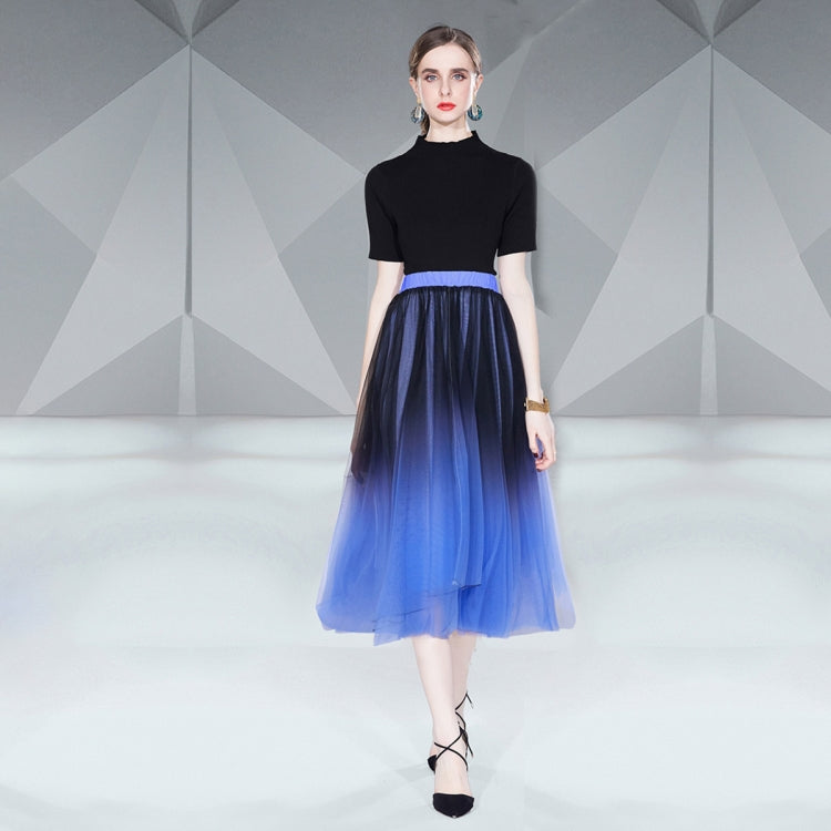Breathable Knit Sweater Tops and Smudge Double Layer Swing Long Skirt Two Piece Set, Size: