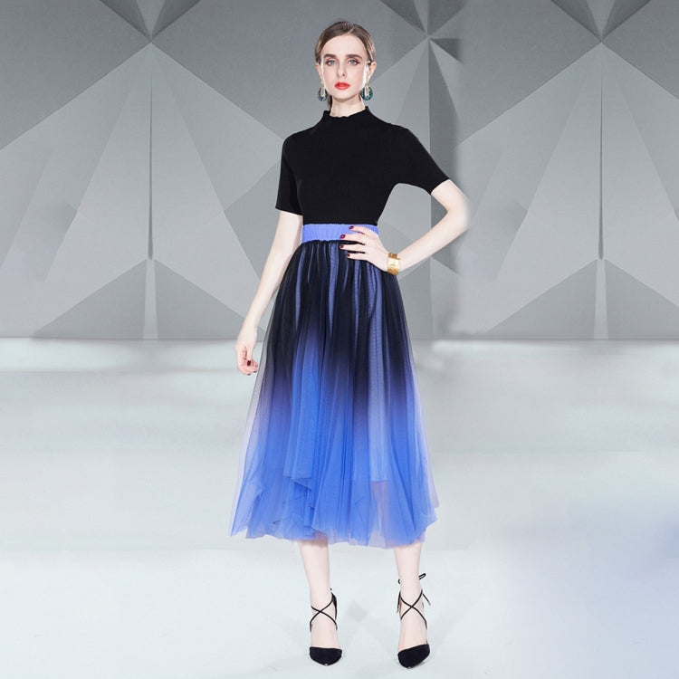 Breathable Knit Sweater Tops and Smudge Double Layer Swing Long Skirt Two Piece Set, Size: