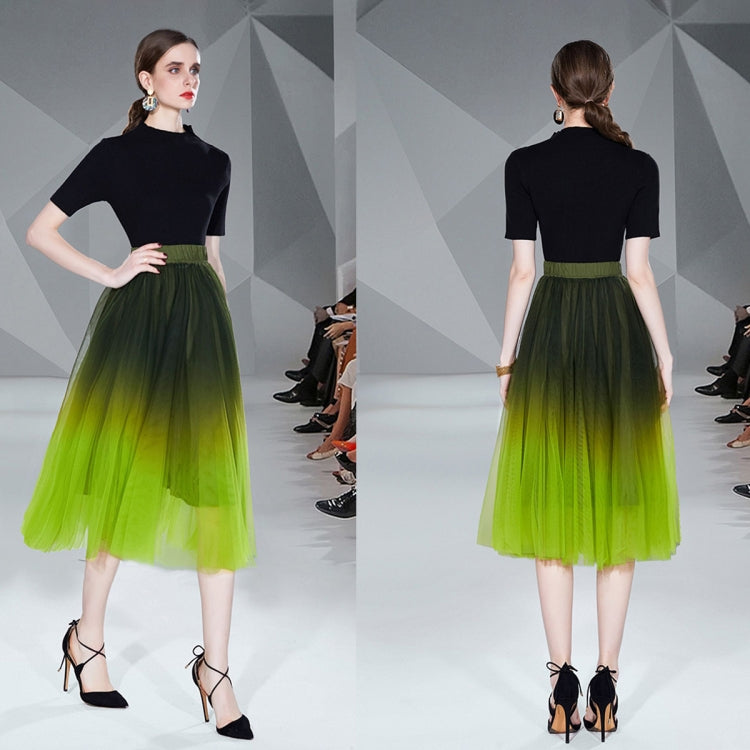 Breathable Knit Sweater Tops and Smudge Double Layer Swing Long Skirt Two Piece Set, Size: