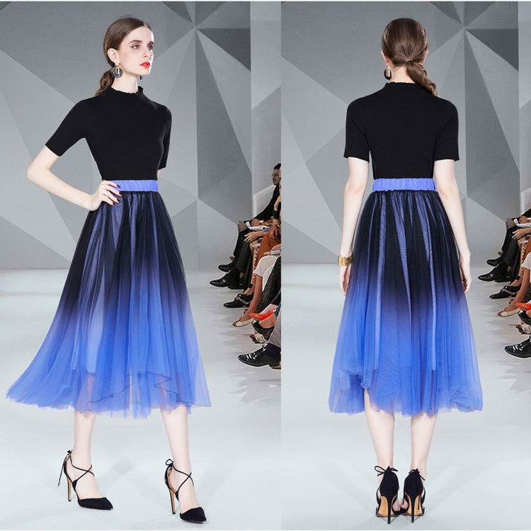 Breathable Knit Sweater Tops and Smudge Double Layer Swing Long Skirt Two Piece Set, Size: