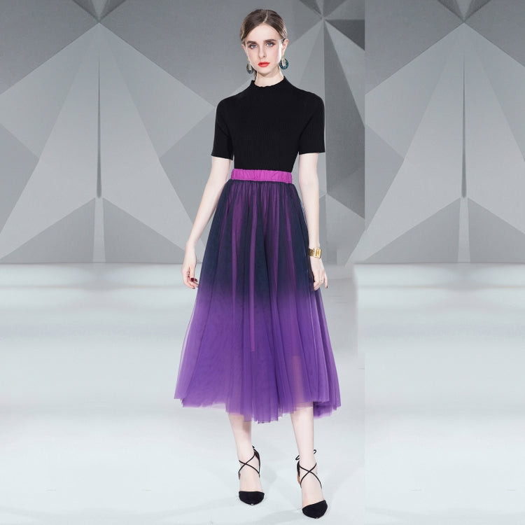 Breathable Knit Sweater Tops and Smudge Double Layer Swing Long Skirt Two Piece Set, Size: