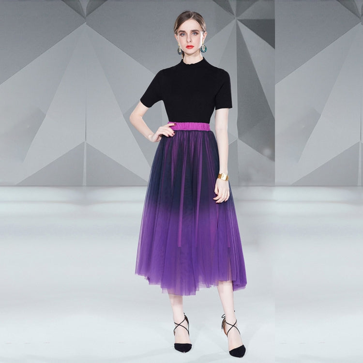 Breathable Knit Sweater Tops and Smudge Double Layer Swing Long Skirt Two Piece Set, Size: