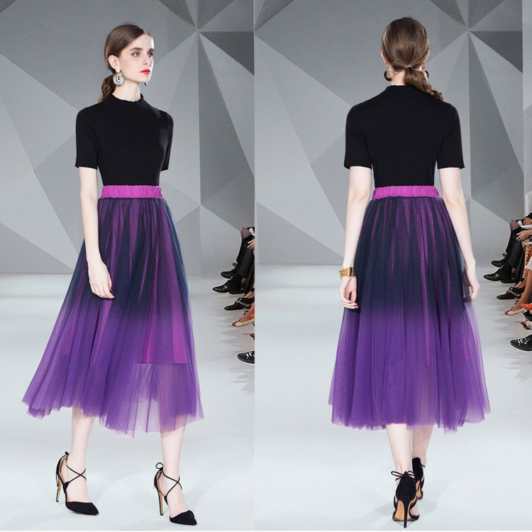 Breathable Knit Sweater Tops and Smudge Double Layer Swing Long Skirt Two Piece Set, Size: