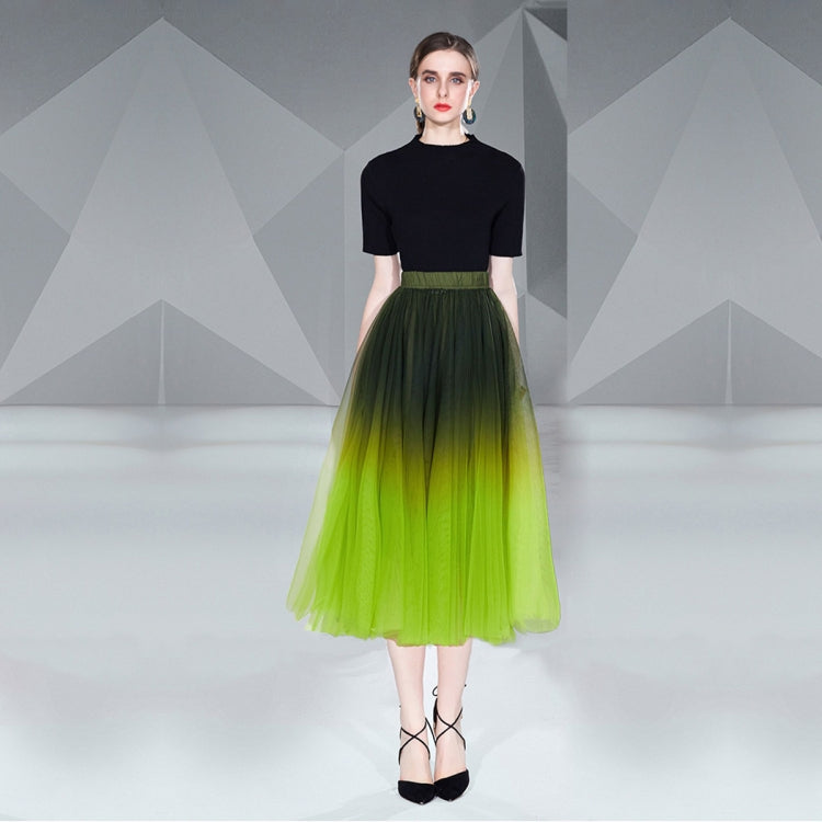 Breathable Knit Sweater Tops and Smudge Double Layer Swing Long Skirt Two Piece Set, Size: