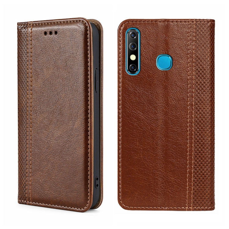 For Infinix Hot 8/Hot 8 Lite/Tecon Camon 12 Grid Texture Magnetic Flip Leather Phone Case