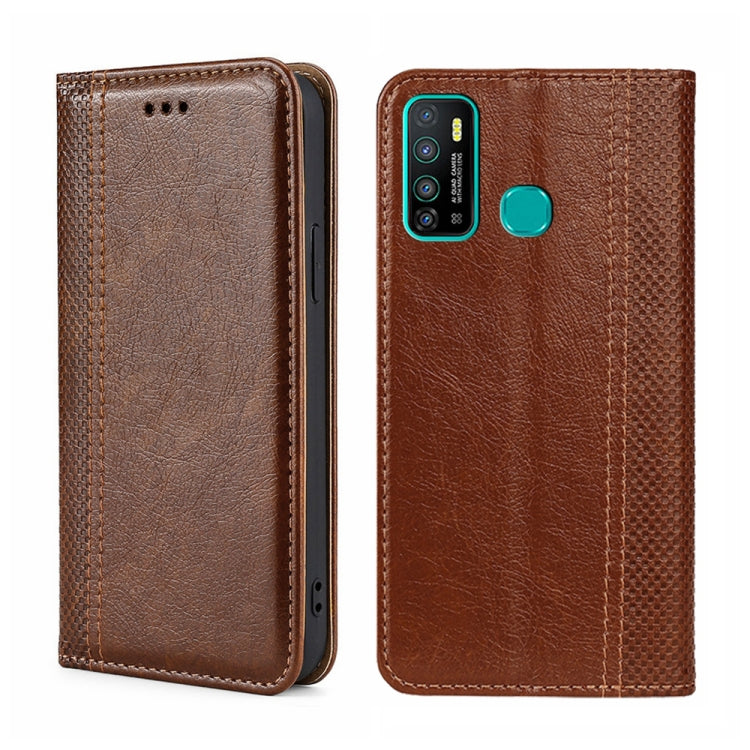 For Infinix Hot 9/Note 7 lite Grid Texture Magnetic Flip Leather Phone Case
