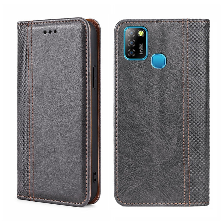 For Infinix Hot 10 Lite/Smart 5 Grid Texture Magnetic Flip Leather Phone Case