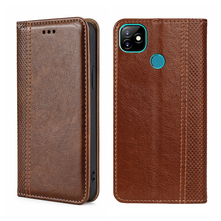 For Itel Vision 1 Grid Texture Magnetic Flip Leather Phone Case