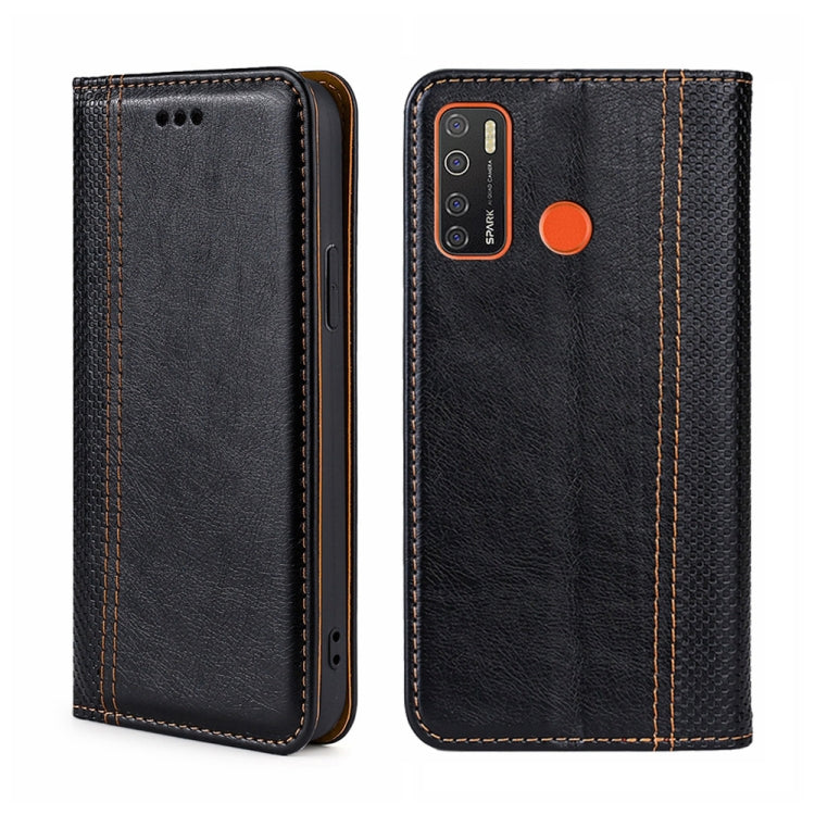 For Tecno Camon 15/Camon 15 Air/Spark 5/Spark 5 Pro Grid Texture Magnetic Flip Leather Phone Case