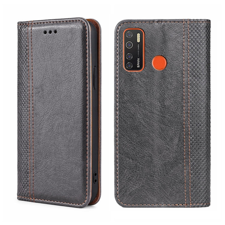 For Tecno Camon 15/Camon 15 Air/Spark 5/Spark 5 Pro Grid Texture Magnetic Flip Leather Phone Case