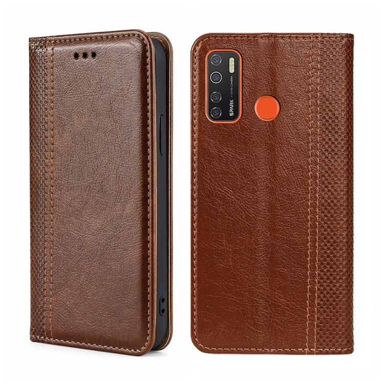 For Tecno Camon 15/Camon 15 Air/Spark 5/Spark 5 Pro Grid Texture Magnetic Flip Leather Phone Case