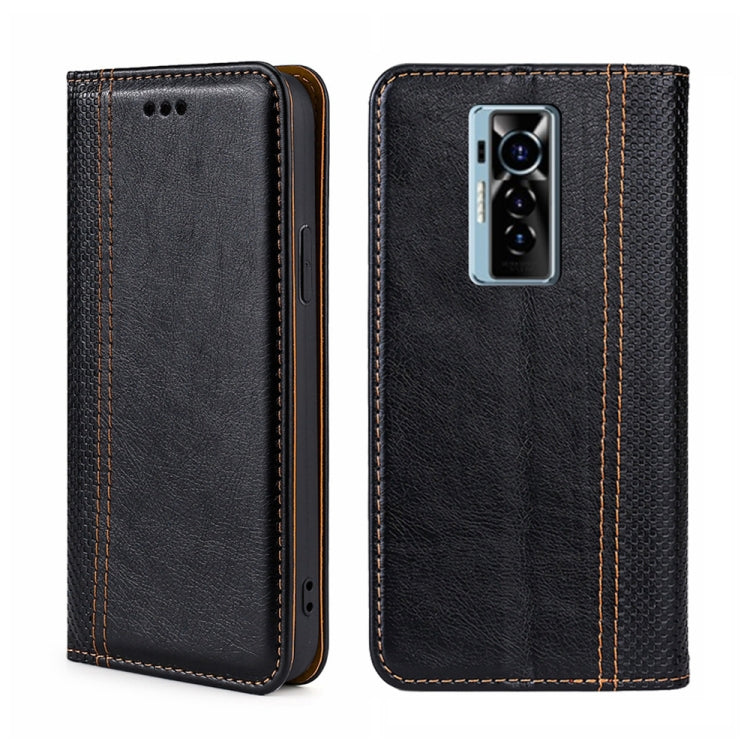 For Tecno Phantom X Grid Texture Magnetic Flip Leather Phone Case