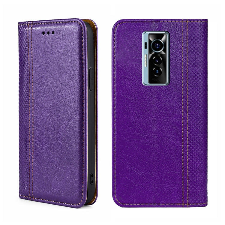 For Tecno Phantom X Grid Texture Magnetic Flip Leather Phone Case