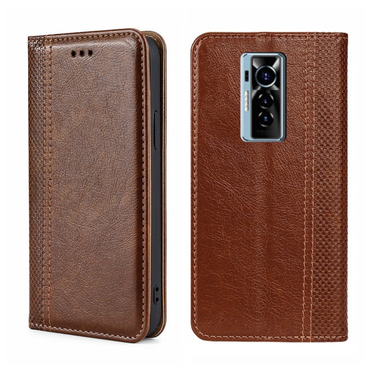 For Tecno Phantom X Grid Texture Magnetic Flip Leather Phone Case