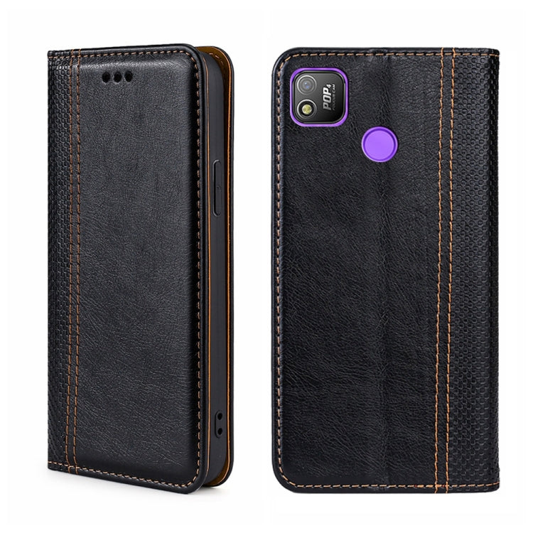 For Tecno Pop 4 Grid Texture Magnetic Flip Leather Phone Case