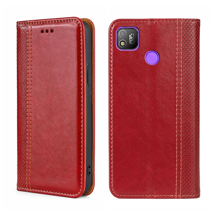 For Tecno Pop 4 Grid Texture Magnetic Flip Leather Phone Case