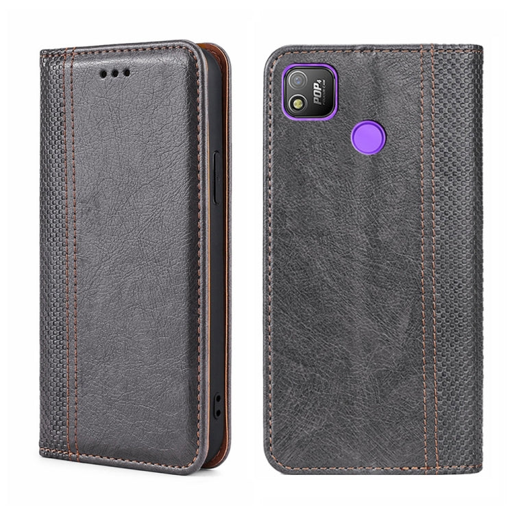 For Tecno Pop 4 Grid Texture Magnetic Flip Leather Phone Case