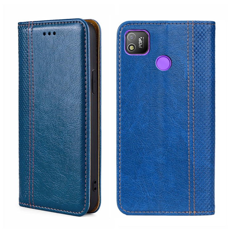 For Tecno Pop 4 Grid Texture Magnetic Flip Leather Phone Case