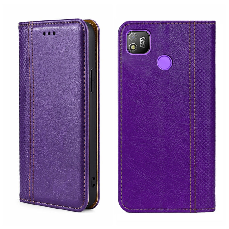 For Tecno Pop 4 Grid Texture Magnetic Flip Leather Phone Case