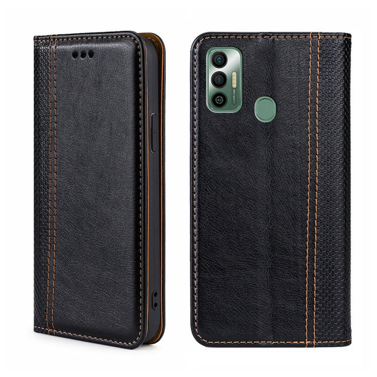 For Tecno Spark 7 Grid Texture Magnetic Flip Leather Phone Case