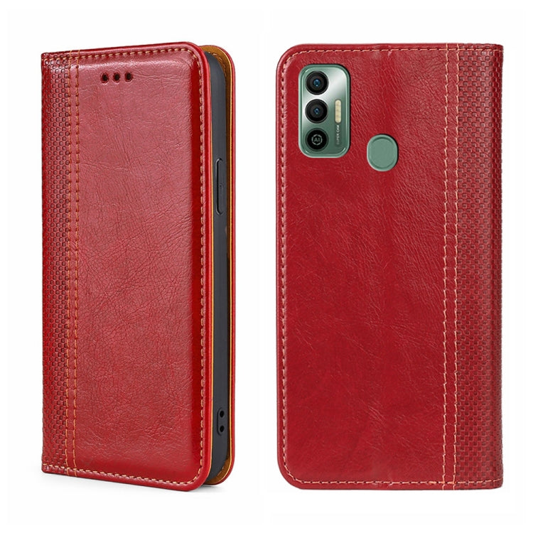 For Tecno Spark 7 Grid Texture Magnetic Flip Leather Phone Case