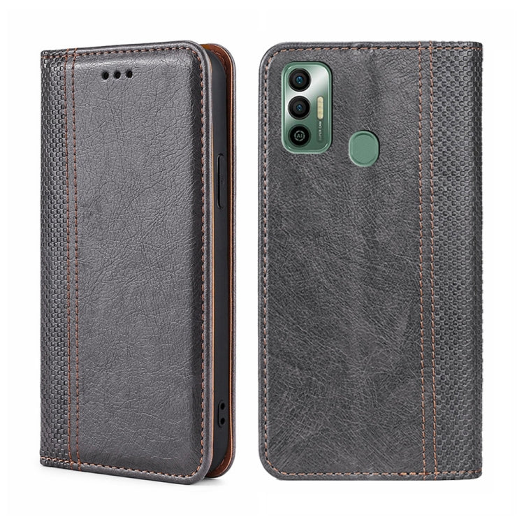 For Tecno Spark 7 Grid Texture Magnetic Flip Leather Phone Case