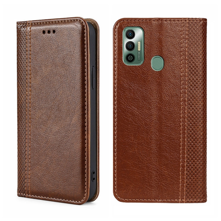 For Tecno Spark 7 Grid Texture Magnetic Flip Leather Phone Case
