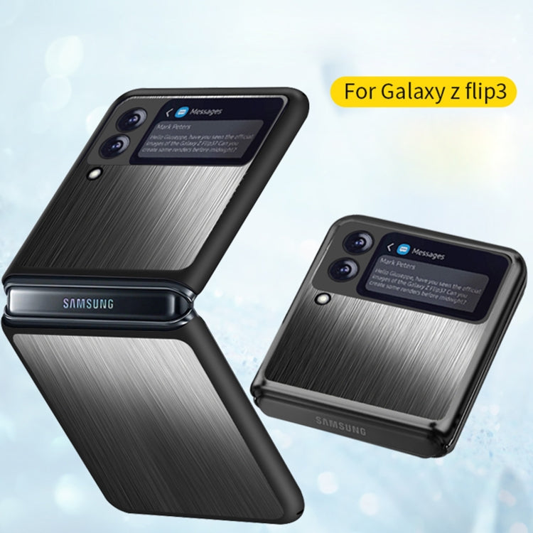 For Samsung Galaxy Z Flip3 5G Carbon Fiber Texture Stainless Steel Protective Phone Case