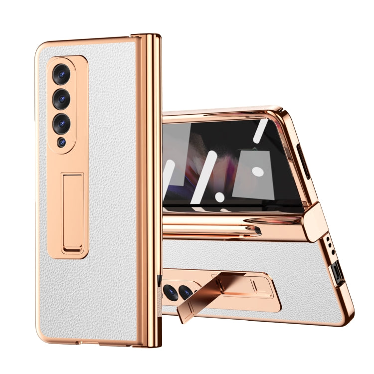 For Samsung Galaxy Z Fold3 5G Litchi Texture Leather Hinged Electroplated Phone Case with S Pen Fold Edition & Protective Film
