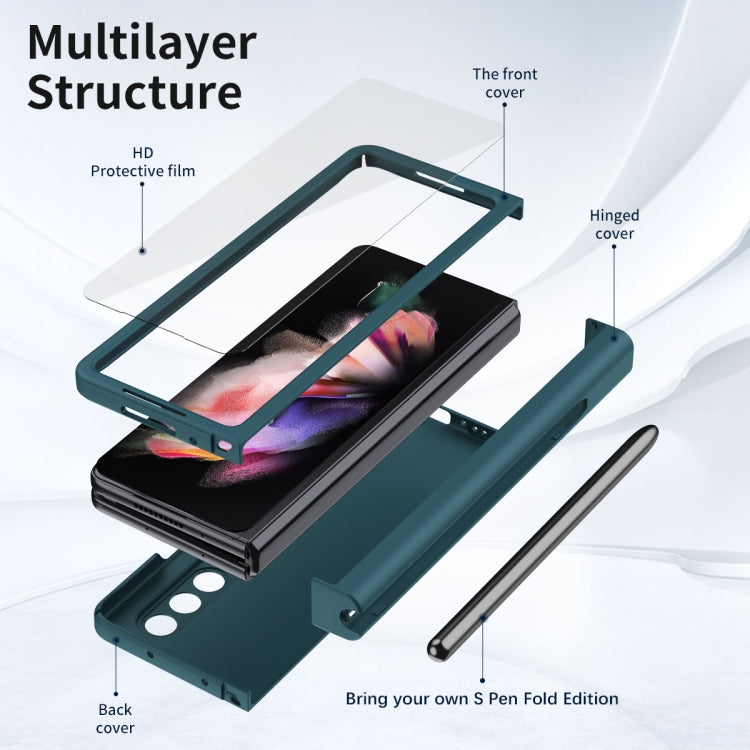 For Samsung Galaxy Z Fold3 5G Macaron Hinge Phone Case with Stylus Pen Fold Edition & Protective Film