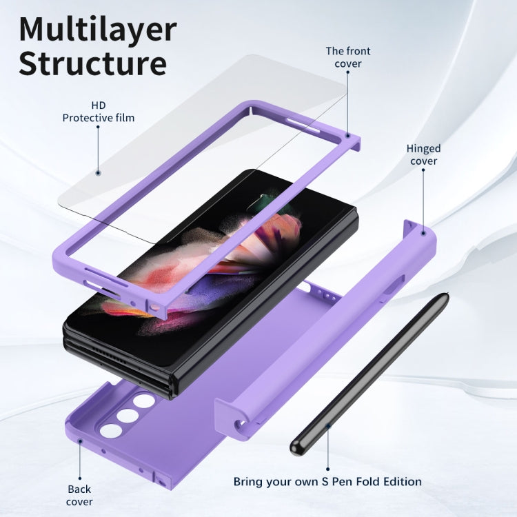 For Samsung Galaxy Z Fold3 5G Macaron Hinge Phone Case with Stylus Pen Fold Edition & Protective Film