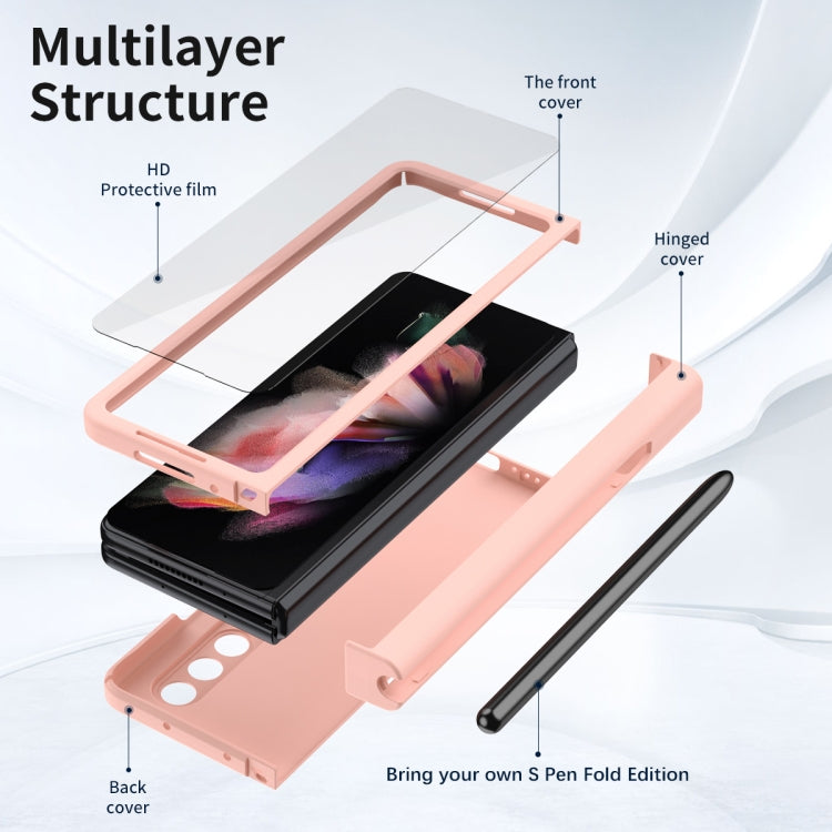 For Samsung Galaxy Z Fold3 5G Macaron Hinge Phone Case with Stylus Pen Fold Edition & Protective Film