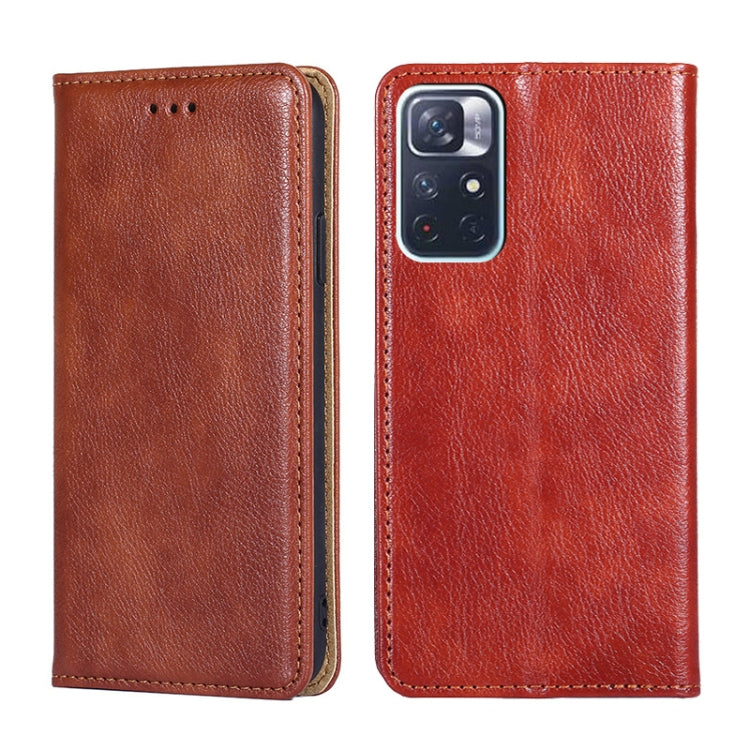 For Xiaomi Redmi Note 11 China / Poco M4 Pro 5G Gloss Oil Solid Color Magnetic Leather Phone Case