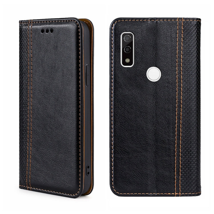 For Fujitsu Arrows WE F-51B Grid Texture Magnetic Flip Leather Phone Case