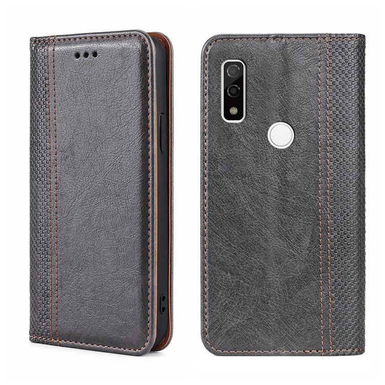 For Fujitsu Arrows WE F-51B Grid Texture Magnetic Flip Leather Phone Case