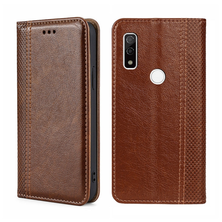 For Fujitsu Arrows WE F-51B Grid Texture Magnetic Flip Leather Phone Case